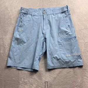 Huk Fishing Mens Performance Shorts Light Blue Size XL Cargo Pocket Quick Dry